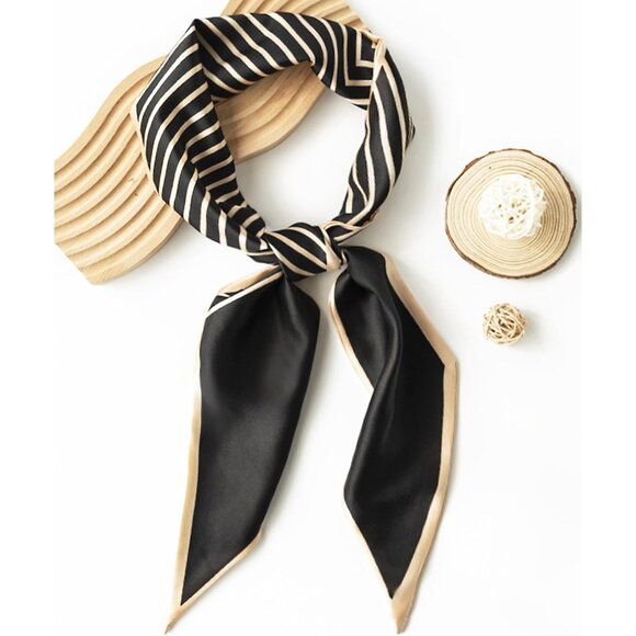 Women's Black Gold Twill Fashion Oblique Angle Silk Neck Scarf Printed Scarves - Picture 2 of 8